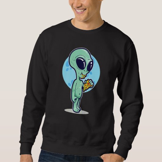 Cute Conspiracy Theory UFO Alien Eating Pizza Trui (Voorkant)