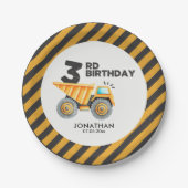 Cute Construction Birthday Boy Party 3th Years Papieren Bordje (Voorkant)