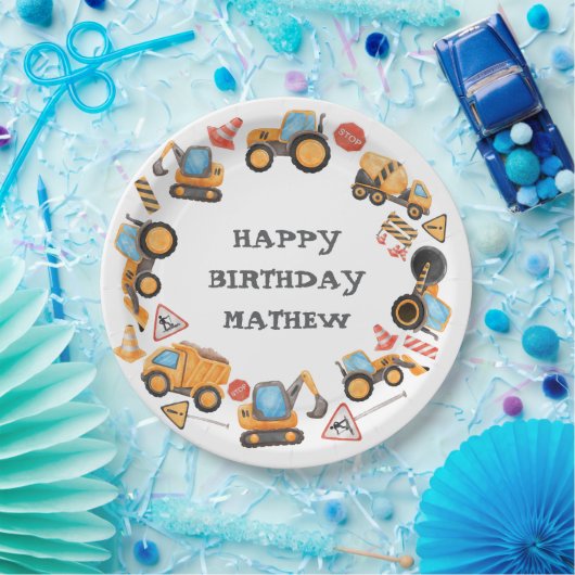 Cute Construction Birthday Papieren Bordje (Feest)