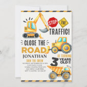 Cute Construction Birthday Party 3th Years Kaart (Voorkant)