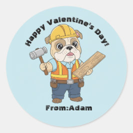 Cute Construction Bulldog  Valentine  Ronde Sticker