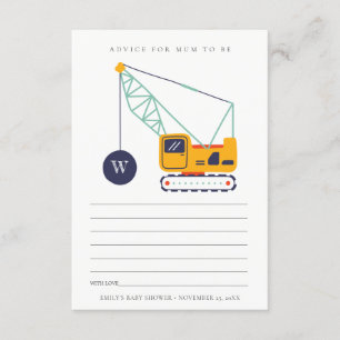 Cute Construction Crane Advice for Mum Baby shower Informatiekaartje