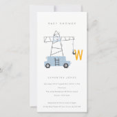 Cute Construction Crane Boy's Baby shower Invite Bedankkaart (Voorkant)