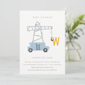 Cute Construction Crane Boy's Baby shower Invite Bedankkaart (Staand voorkant)