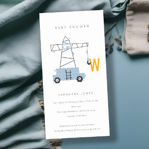 Cute Construction Crane Boy's Baby shower Invite Bedankkaart