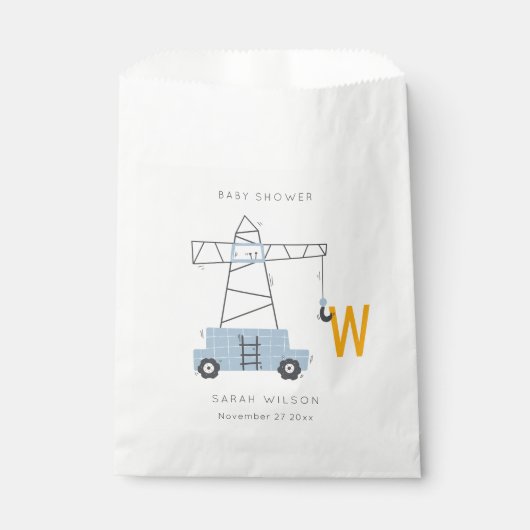 Cute Construction Crane Boy's Urban Baby shower Bedankzakje (Voorkant)