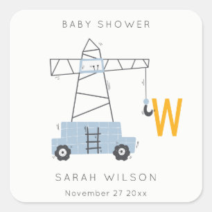 Cute Construction Crane Boy's Urban Baby shower Vierkante Sticker