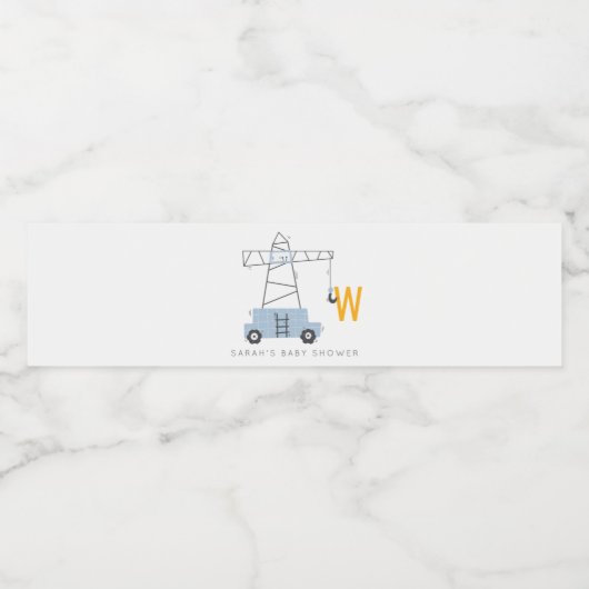 Cute Construction Crane Boy's Urban Baby shower Waterfles Etiket (Enkel label)