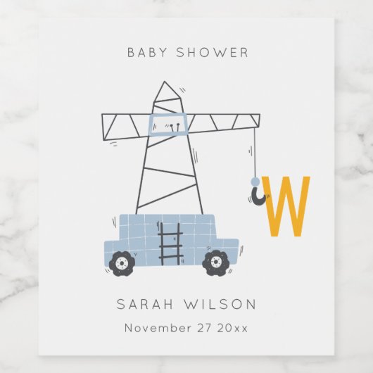 Cute Construction Crane Boy's Urban Baby shower Wijn Etiket (Enkel label)