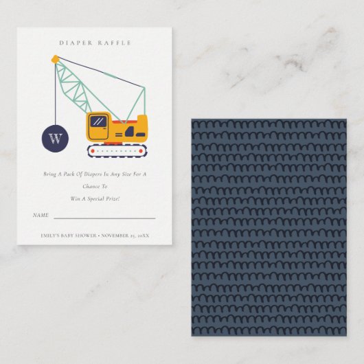 Cute Construction Crane Diaper Raffle Baby shower Informatiekaartje (Voorkant / Achterkant)