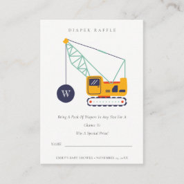 Cute Construction Crane Diaper Raffle Baby shower Informatiekaartje