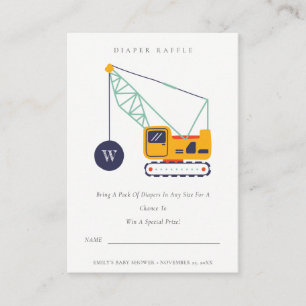 Cute Construction Crane Diaper Raffle Baby shower Informatiekaartje