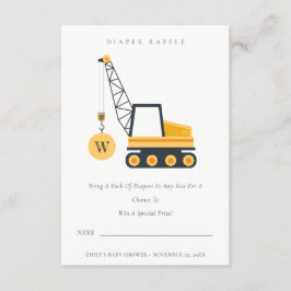 Cute Construction Crane Diaper Raffle Baby shower Informatiekaartje