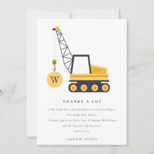 Cute Construction Crane Vehicle Baby shower Bedankkaart