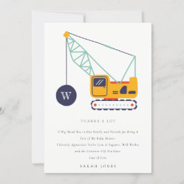 Cute Construction Crane Vehicle Baby shower Bedankkaart