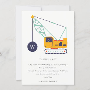 Cute Construction Crane Vehicle Baby shower Bedankkaart