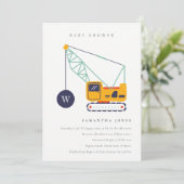 Cute Construction Crane Vehicle Baby shower Invite Bedankkaart (Staand voorkant)