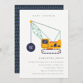 Cute Construction Crane Vehicle Baby shower Invite Bedankkaart (Voorkant / Achterkant)