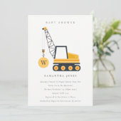 Cute Construction Crane Vehicle Baby shower Invite Bedankkaart (Staand voorkant)