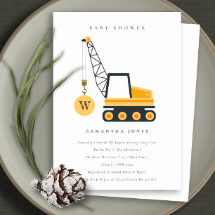 Cute Construction Crane Vehicle Baby shower Invite Bedankkaart