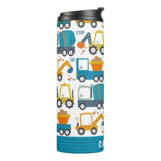 Cute Construction Diggers Personalized Thermosbeker (Gedraaid links)