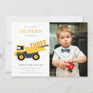 Cute Construction Dump Truck Photo Birthday Invite Bedankkaart