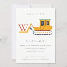 Cute Construction Fork Lift Monogram Baby shower Bedankkaart
