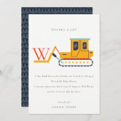 Cute Construction Monogram Fork Lift Baby shower Bedankkaart (Voorkant / Achterkant)
