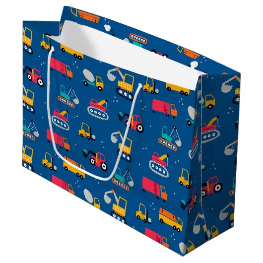 Cute Construction Movers Pattern Groot Cadeauzakje (Voorkant Gekanteld)