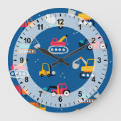 Cute Construction Movers Pattern Grote Klok (Voorkant)