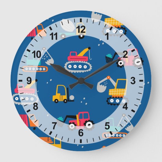 Cute Construction Movers Pattern Grote Klok (Voorkant)