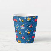 Cute Construction Movers Pattern Latte Mok (Voorkant)