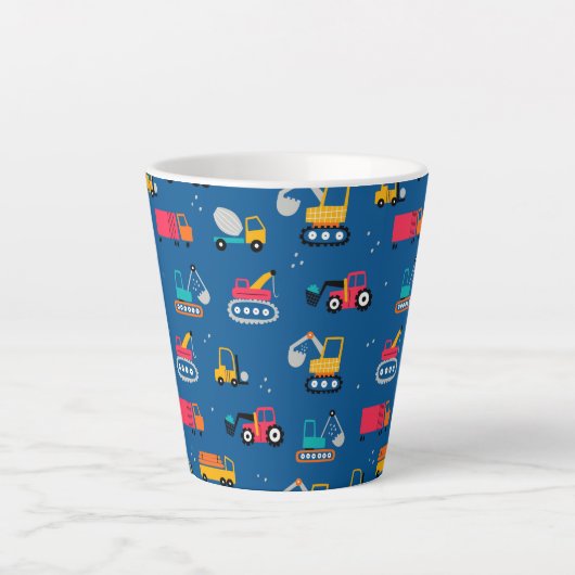 Cute Construction Movers Pattern Latte Mok (Voorkant)