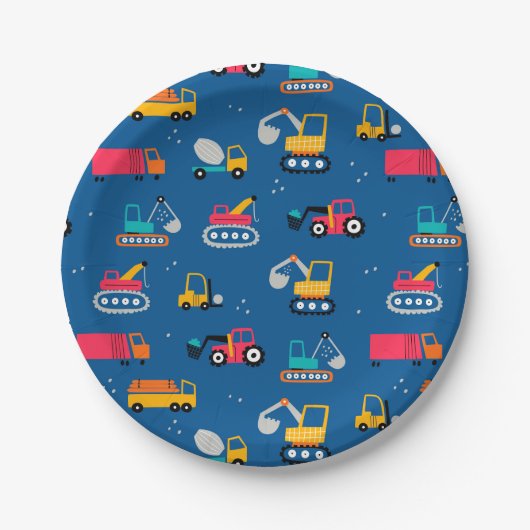 Cute Construction Movers Pattern Papieren Bordje (Voorkant)