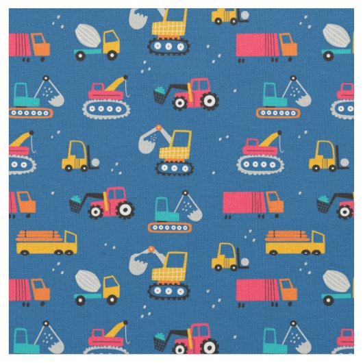 Cute Construction Movers Pattern Stof (Close Up)