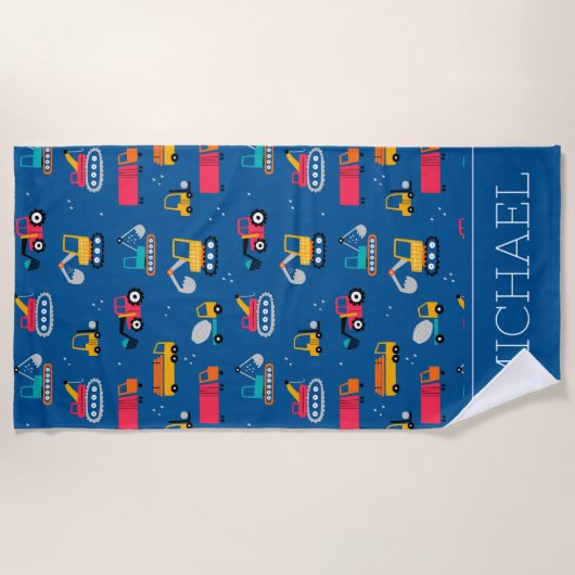 Cute Construction Movers Pattern Strandlaken (Voorkant)