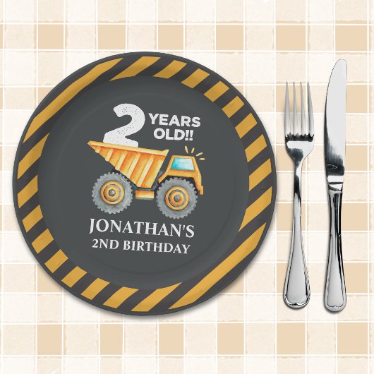 Cute Construction Party for 2nd Birthday Kids Papieren Bordje