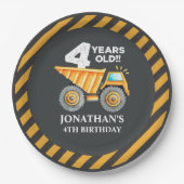 Cute Construction Party for 4th Birthday Kids Papieren Bordje (Voorkant)