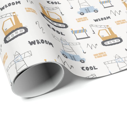 Cute Construction Site Bricks Crane Digger Kinder Cadeaupapier (Rol Hoek)
