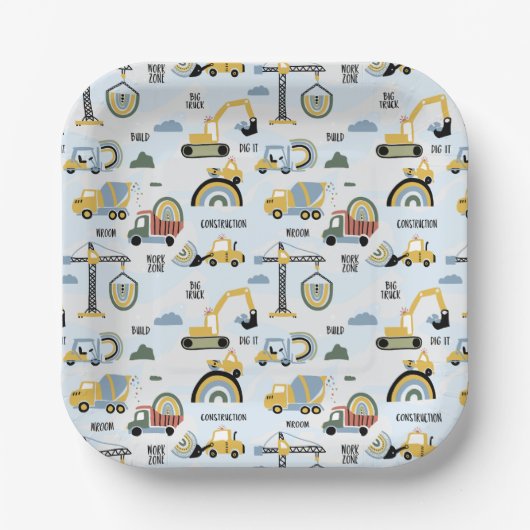 Cute Construction Theme Party Papieren Bordje (Voorkant)
