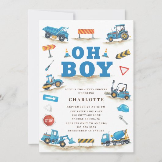 Cute Construction Truck Baby shower Kaart (Voorkant)