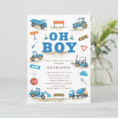 Cute Construction Truck Baby shower Kaart (Staand voorkant)