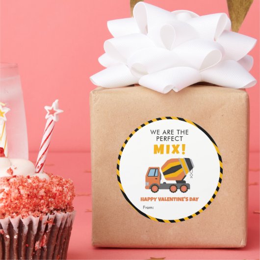 Cute Construction Truck - Kids Classroom Valentine Ronde Sticker (Feest)