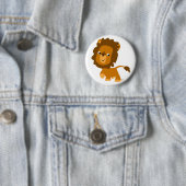 Cute Content Cartoon Lion Button Badge (In situ)