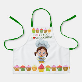 Cute cook cartoon personage met cupcakes schort