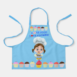 Cute cook cartoon personage met cupcakes schort