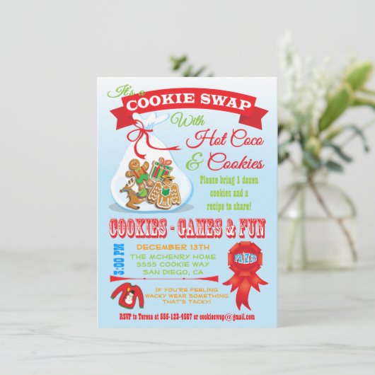 Cute Cookie Exchange Swap-uitnodiging Kaart (Staand voorkant)