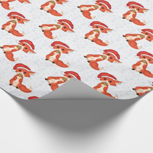 Cute Cookie Fox die een kersthat draagt Cadeaupapier (Hoek)