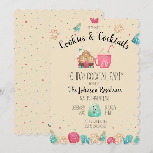 Cute Cookies & Cocktails Holiday Cookie Exchange Kaart (Voorkant / Achterkant)