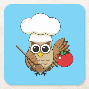 Cute Cooking Owl Cartoon Kartonnen Onderzetters